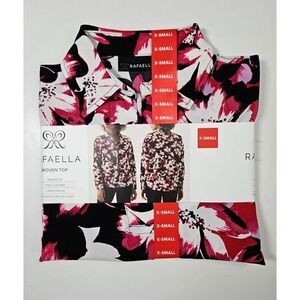 Rafaella Women's Black & Red Floral Long Sleeve Pullover Blouse Size XS - New